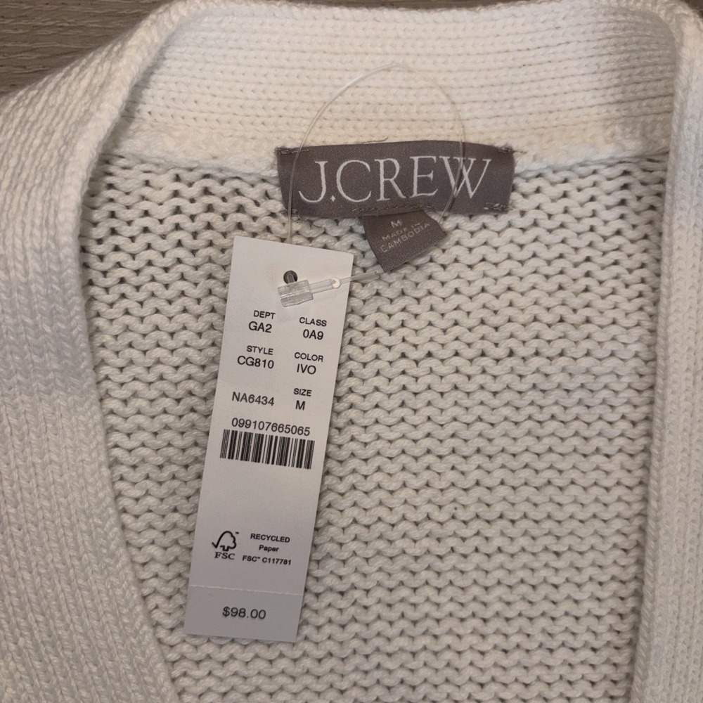 J Crew Knit Cardigan Four Button Heavy Sweater Woman's Medium White NWT - Picture 5 of 7